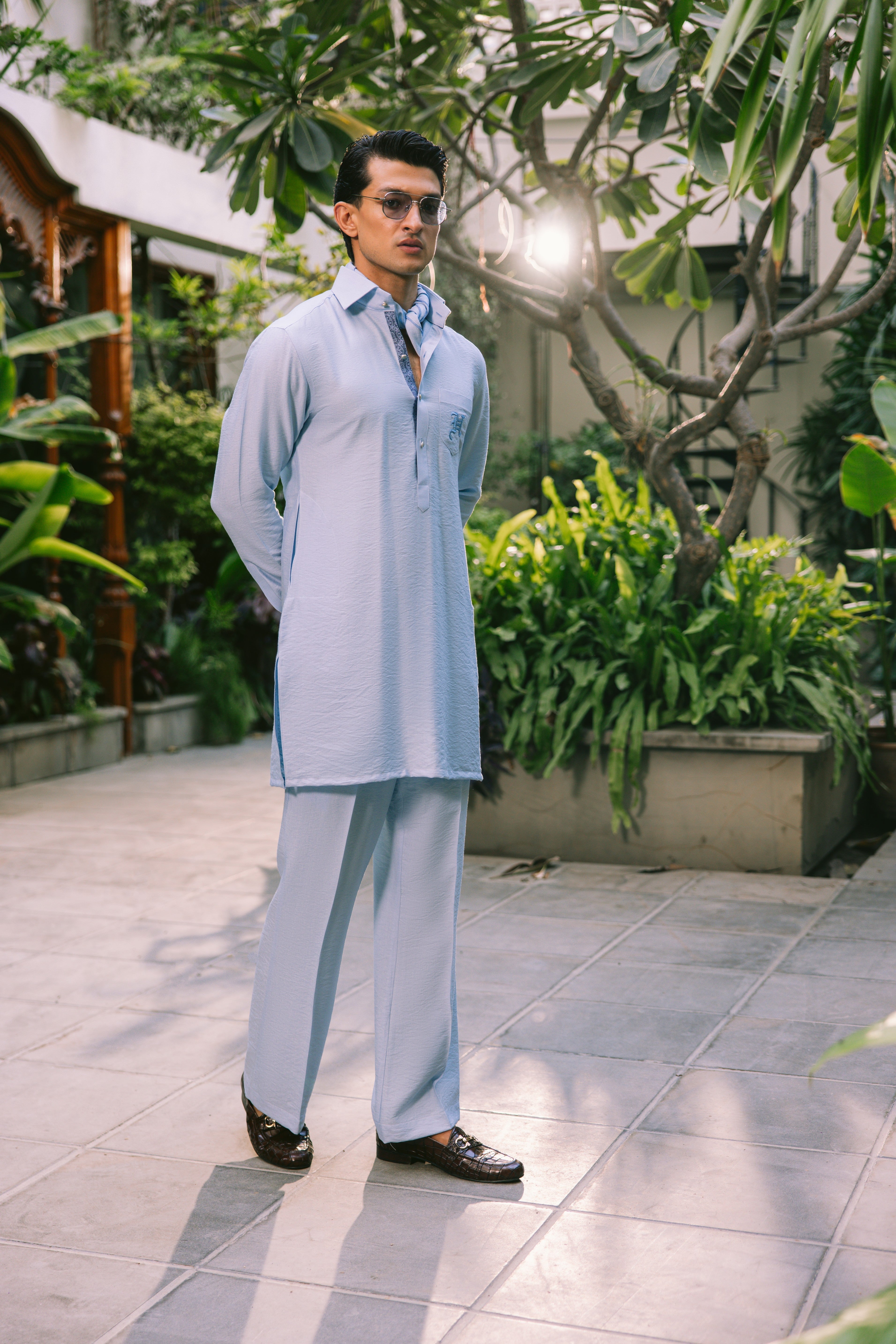 MINT BLUE LINEN KURTA PAJAMA