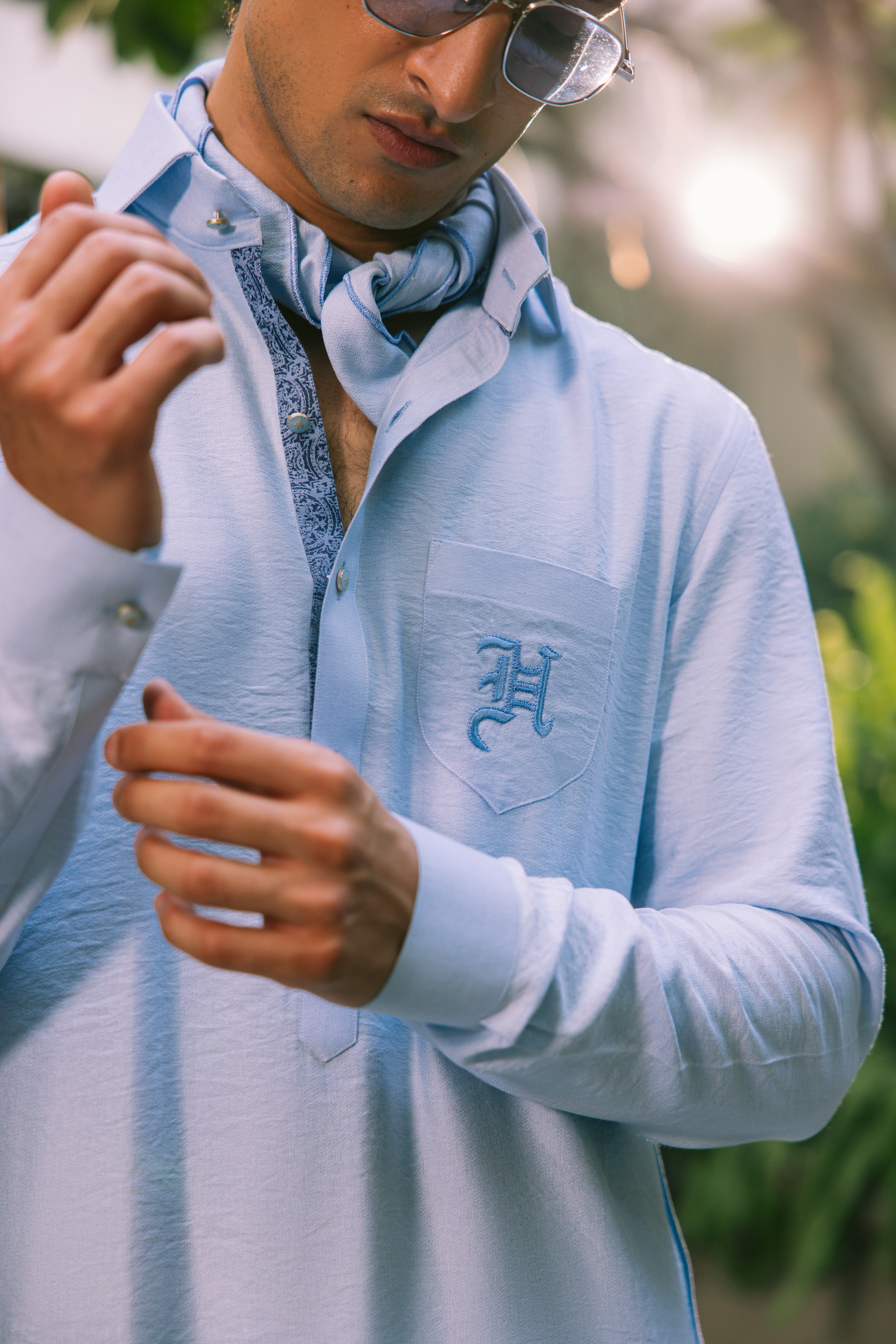 MINT BLUE LINEN KURTA PAJAMA
