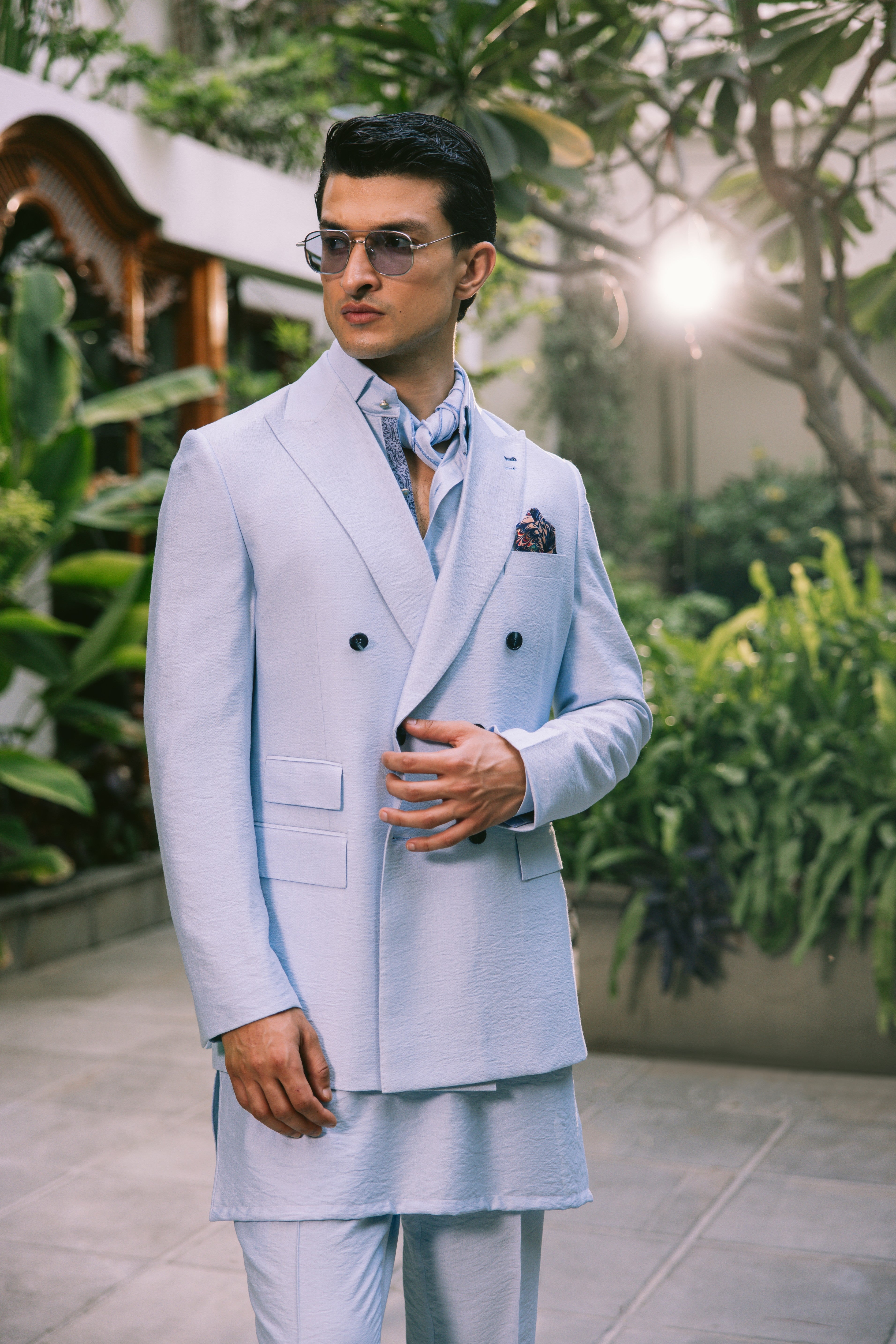 MINT BLUE LINEN KURTA PAJAMA