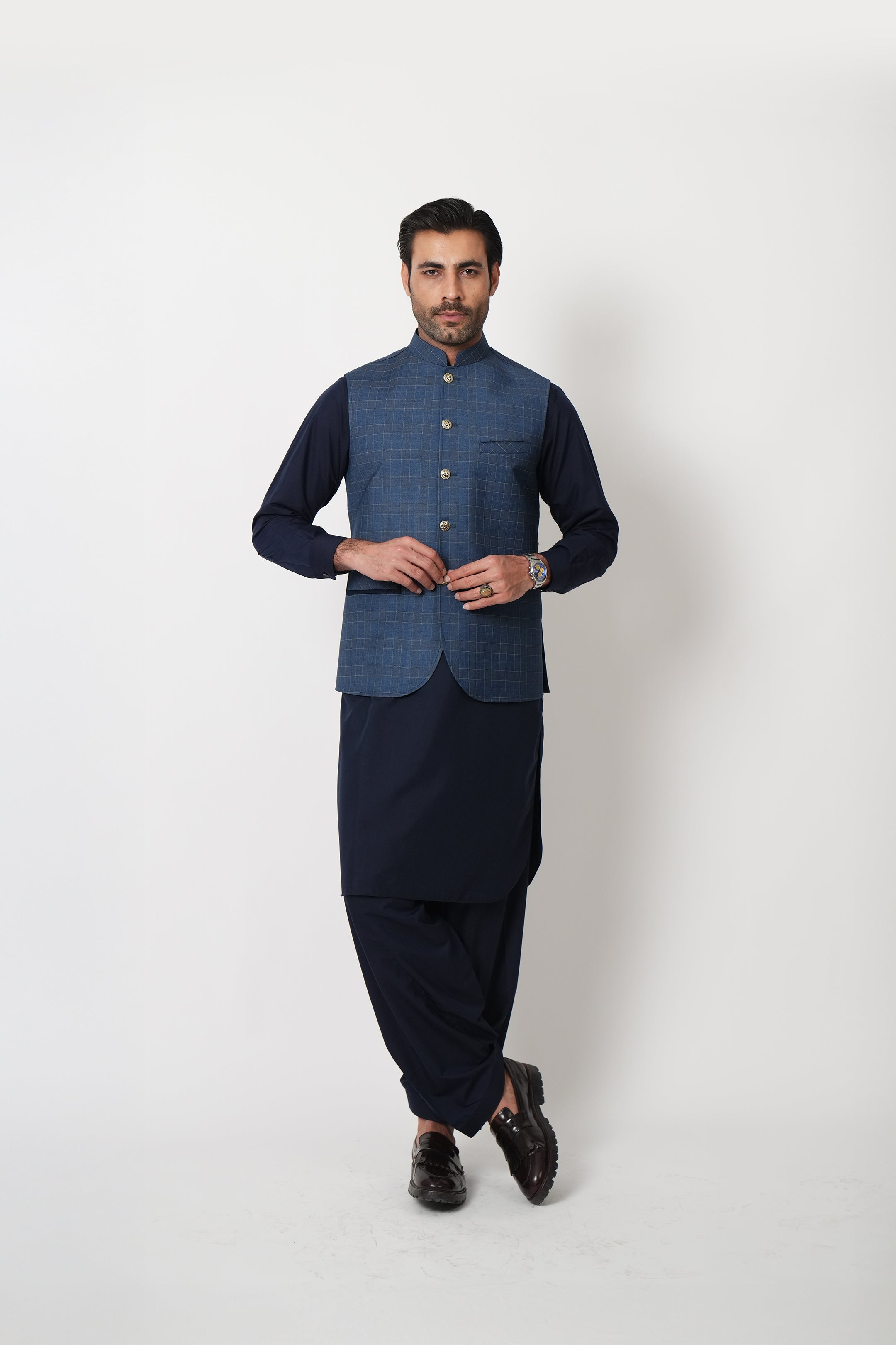 Blue checkered waistcoat