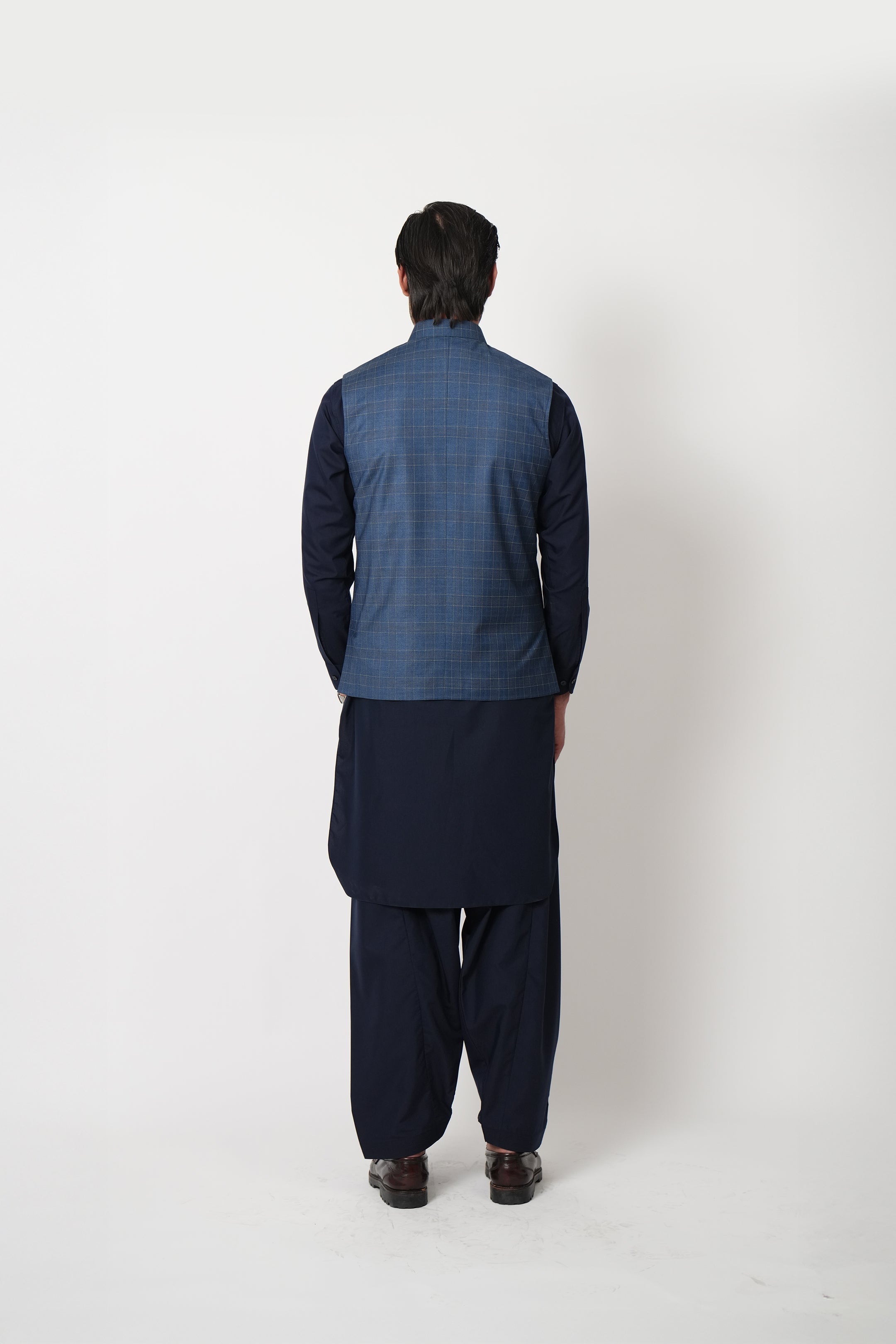 Blue checkered waistcoat