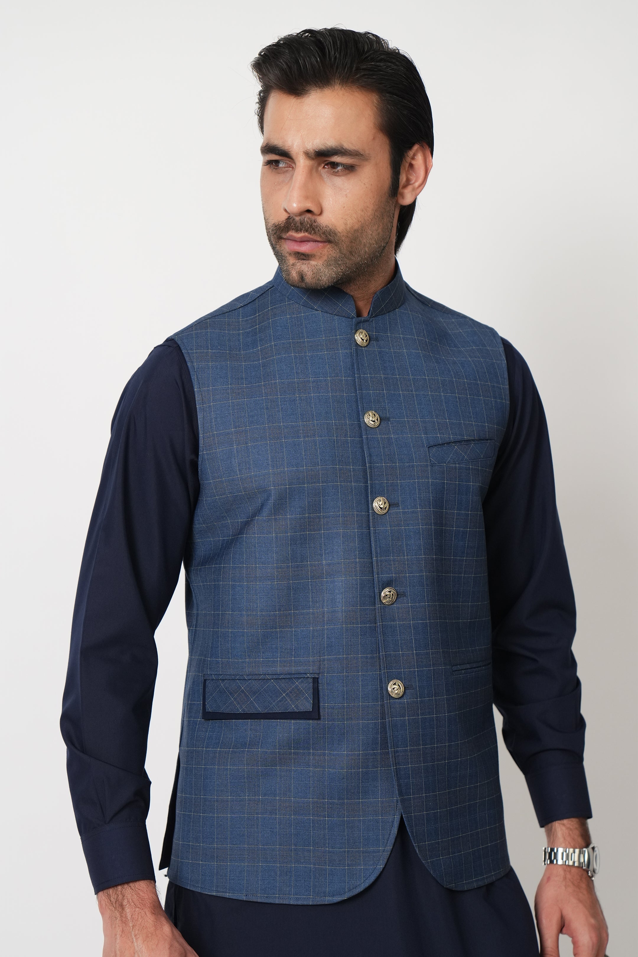 Blue checkered waistcoat