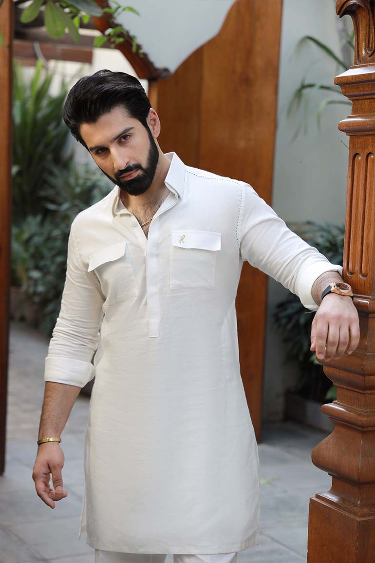 WHITE LINEN KURTA PAJAMA