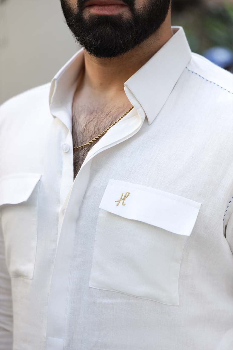 WHITE LINEN KURTA PAJAMA