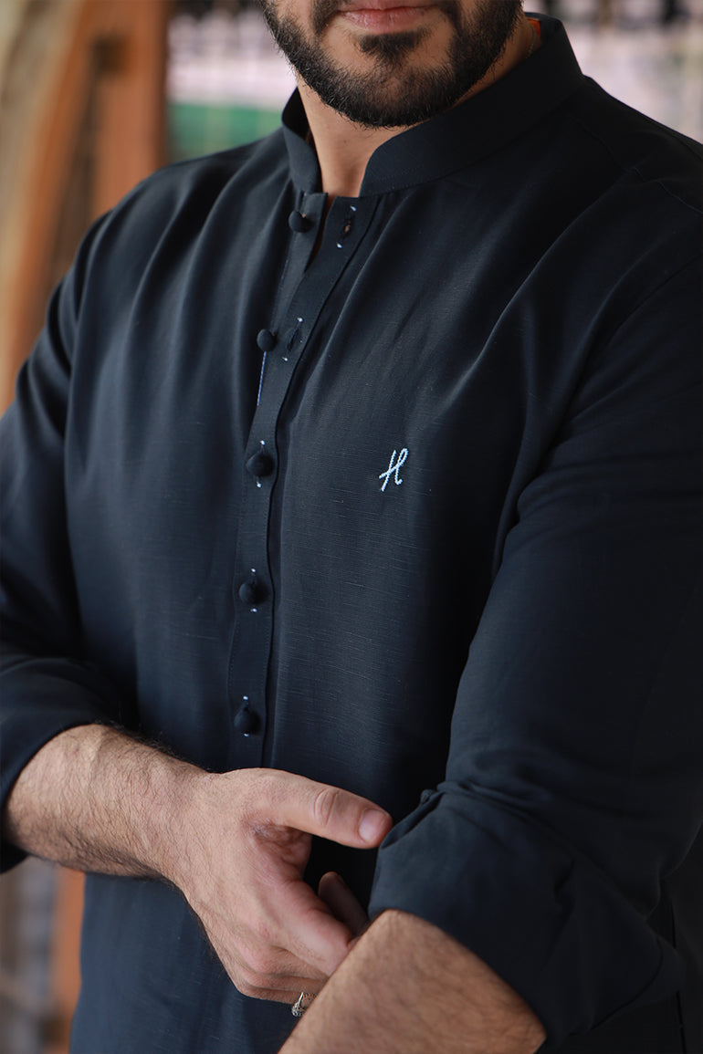 NAVY BLUE LINEN KURTA PAJAMA