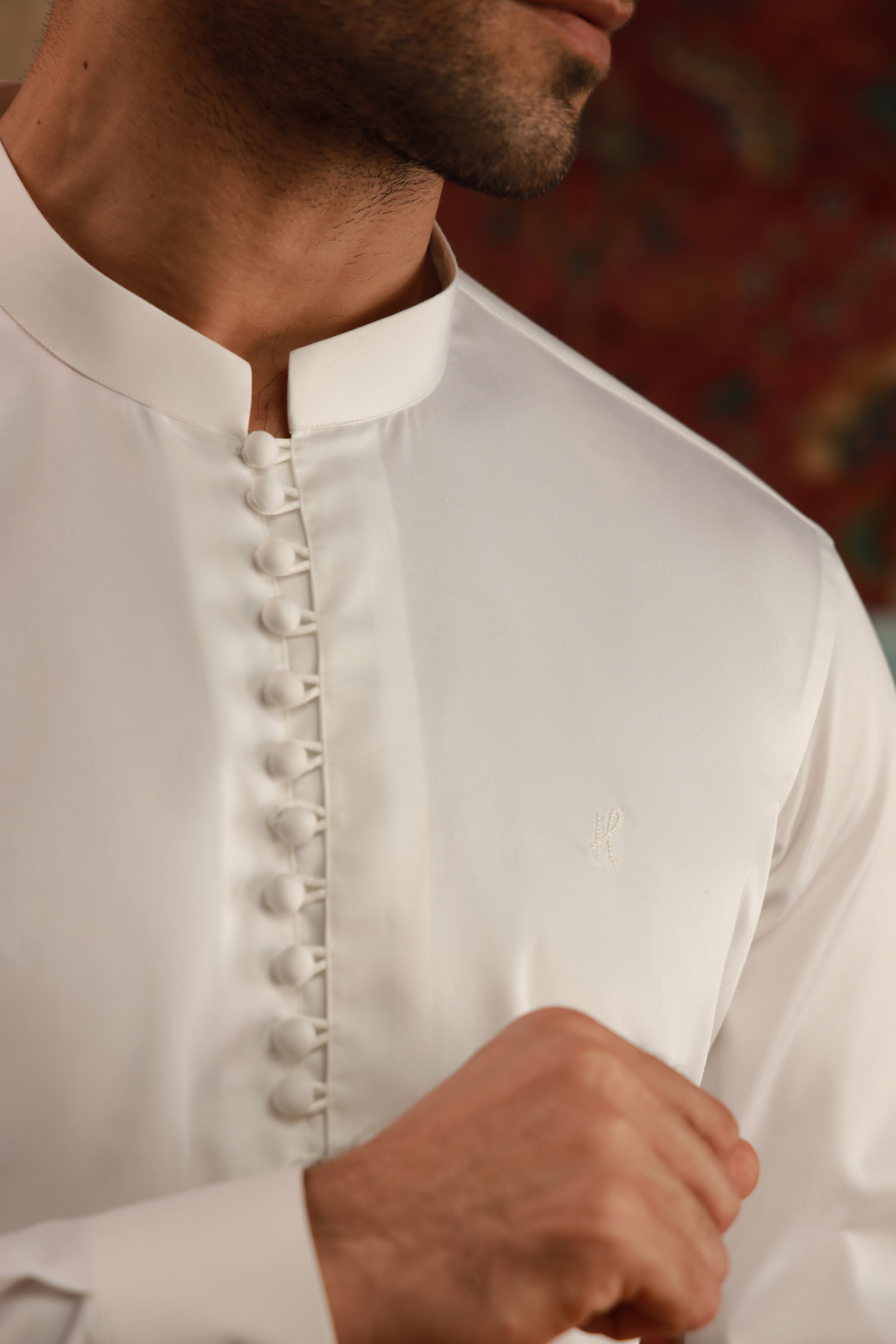 WHITE EGYPTIAN COTTON SATIN KURTA PAJAMA