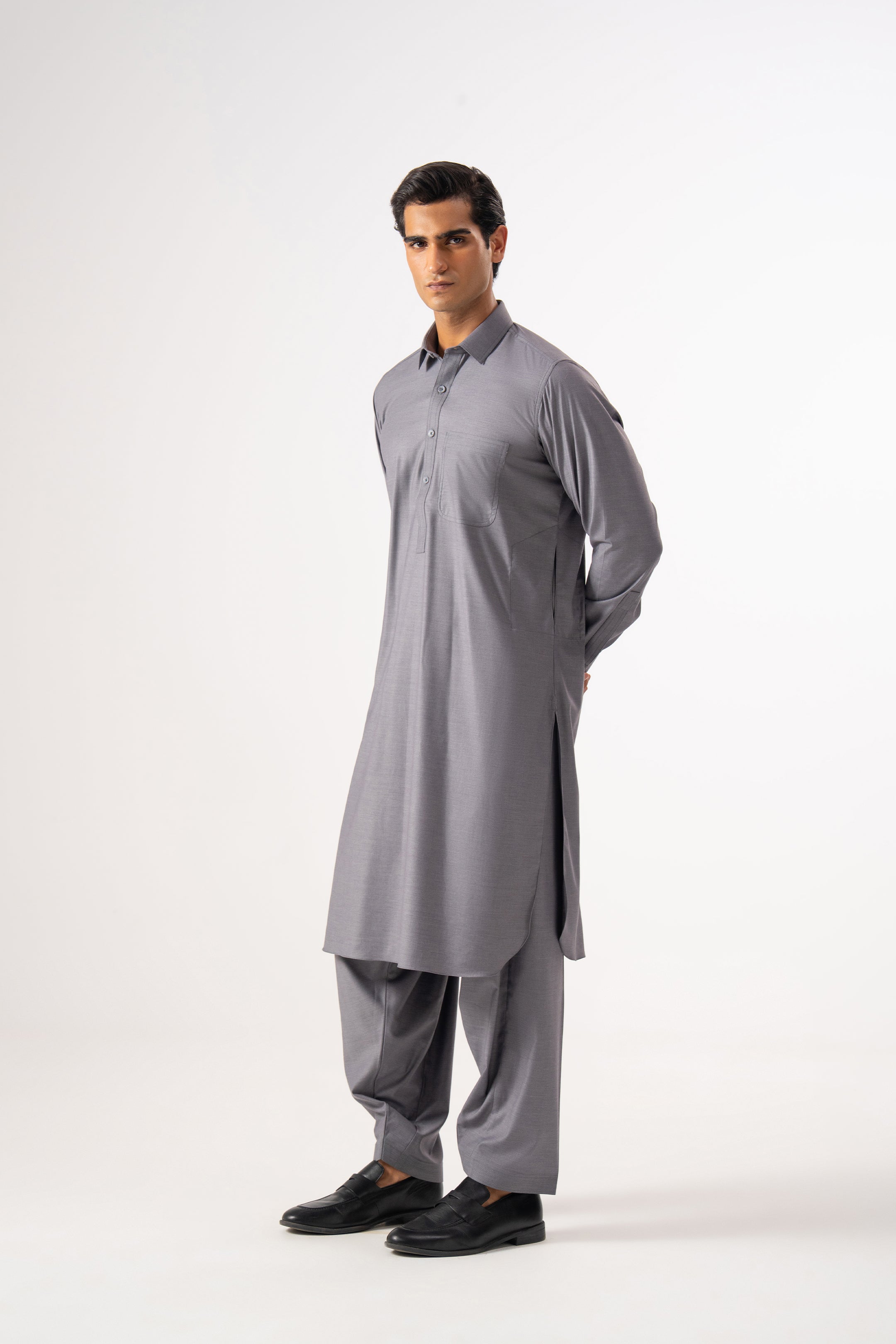 Silver Grey Shalwar Kameez