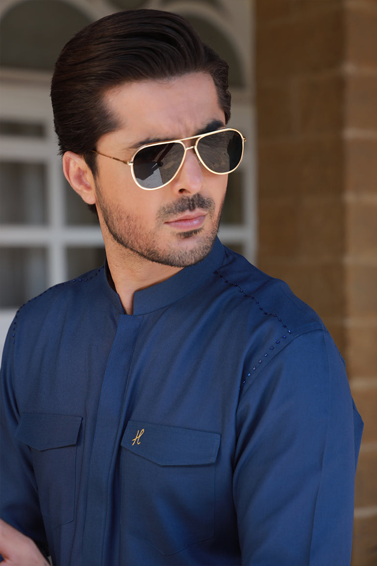 ROYAL BLUE LINEN KURTA PAJAMA