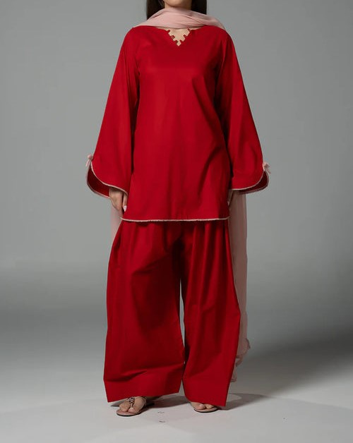 Red Shalwar Kameez – Lace & Crochet Detail 2 Piece