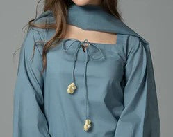 Dull Blue Cotton Shalwar Kameez – Crochet Detail 3 Piece