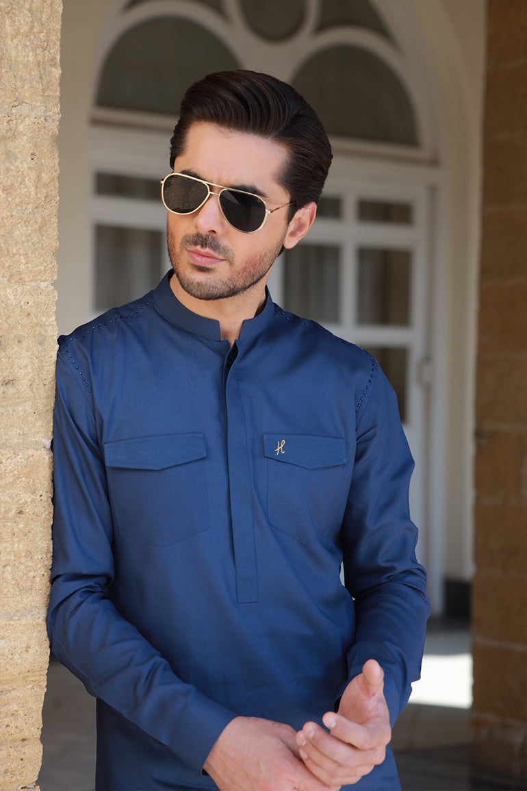 ROYAL BLUE LINEN KURTA PAJAMA