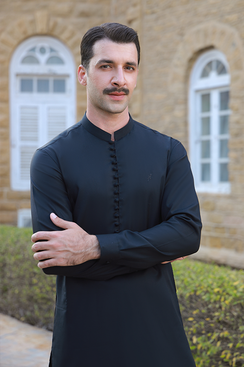 BLACK EGYPTIAN COTTON SATIN KURTA PAJAMA