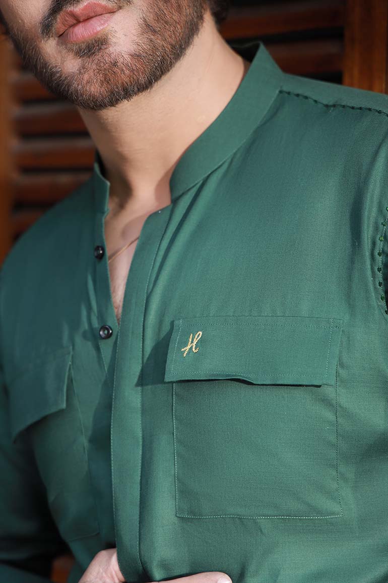 GREEN LINEN KURTA PAJAMA