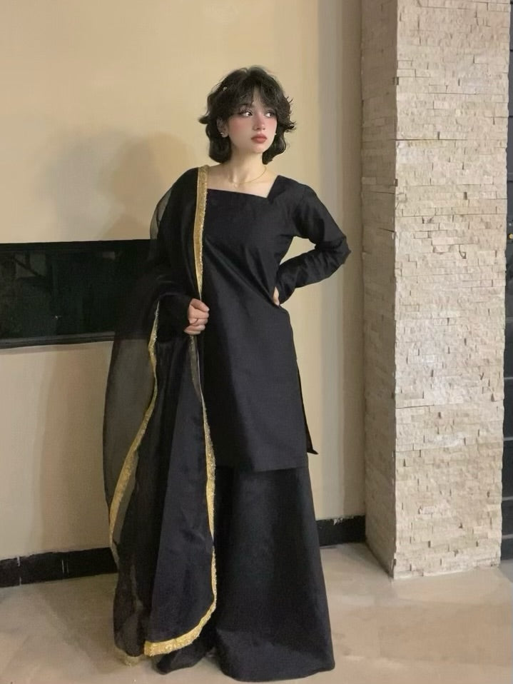 Plain Black Silk Suit