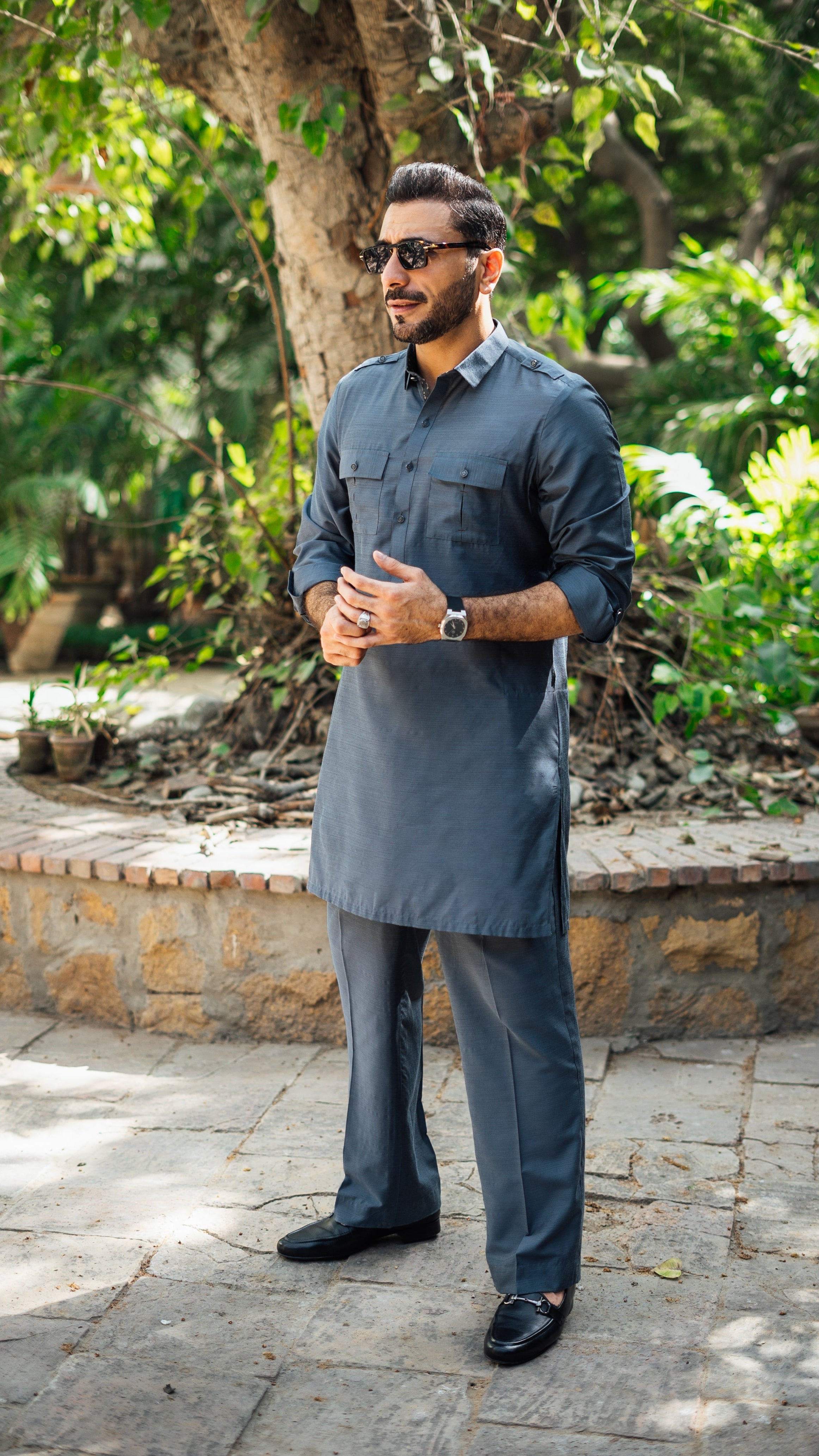 OCEAN GREY COTTON SILK KURTA PAJAMA