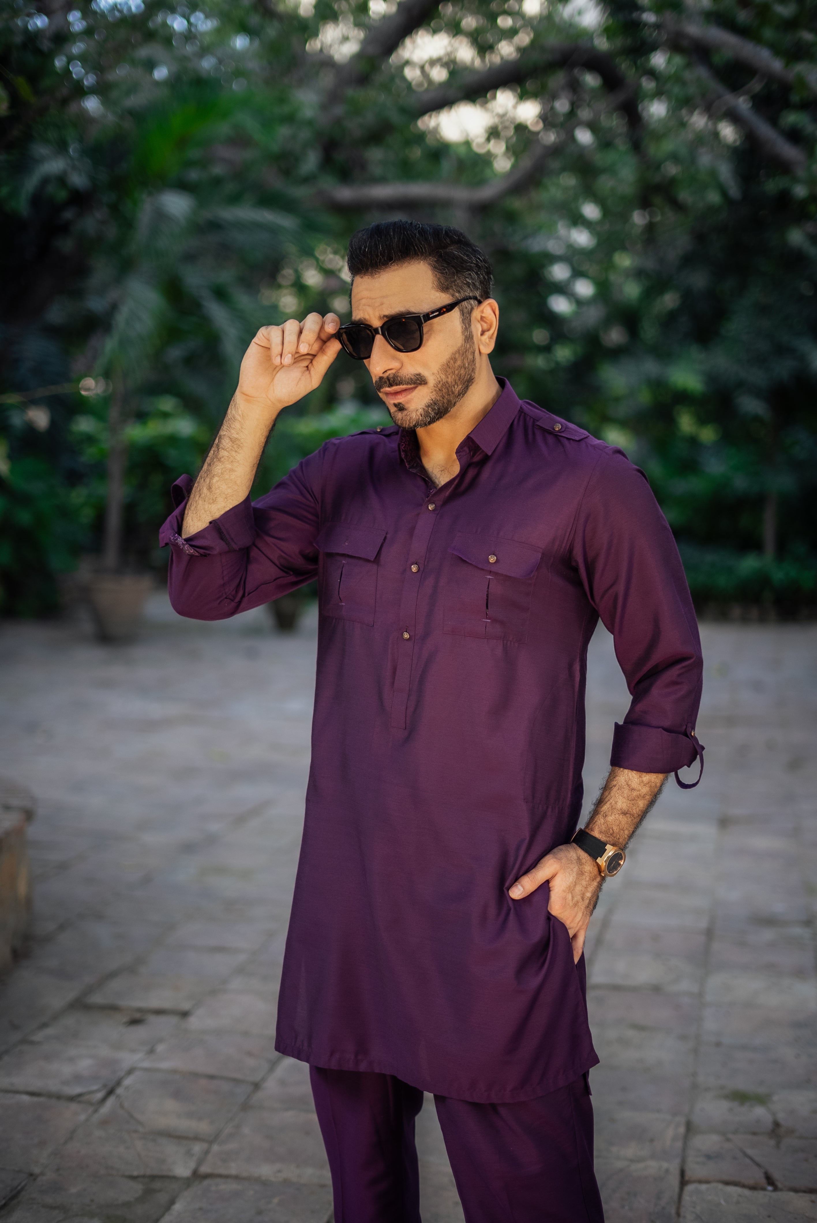 PURPLE COTTON SILK KURTA PAJAMA