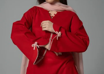 Red Shalwar Kameez – Lace & Crochet Detail 2 Piece