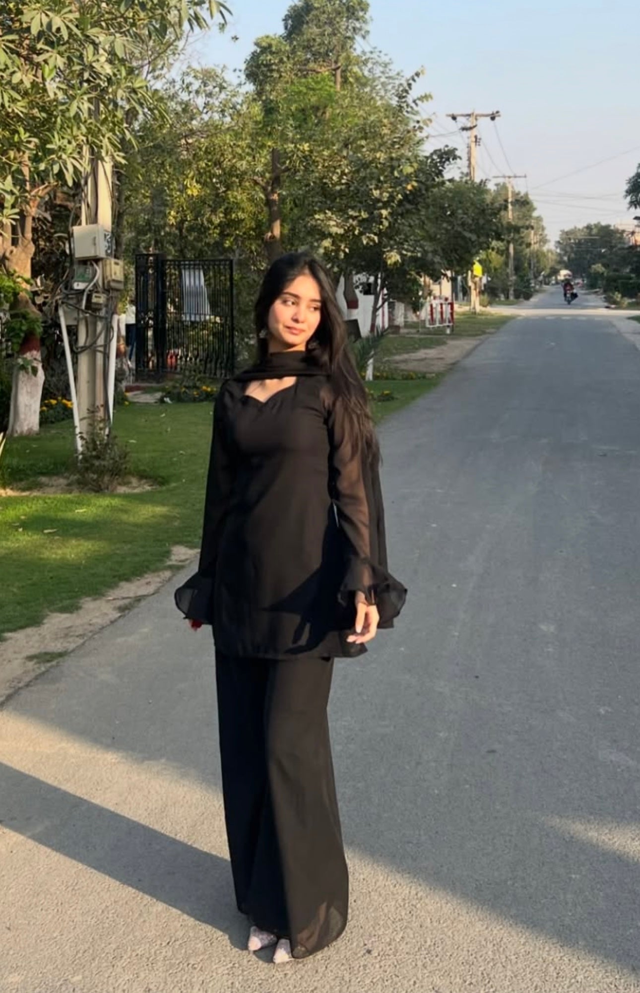 Elegant Noir Chiffon 3-Piece Set