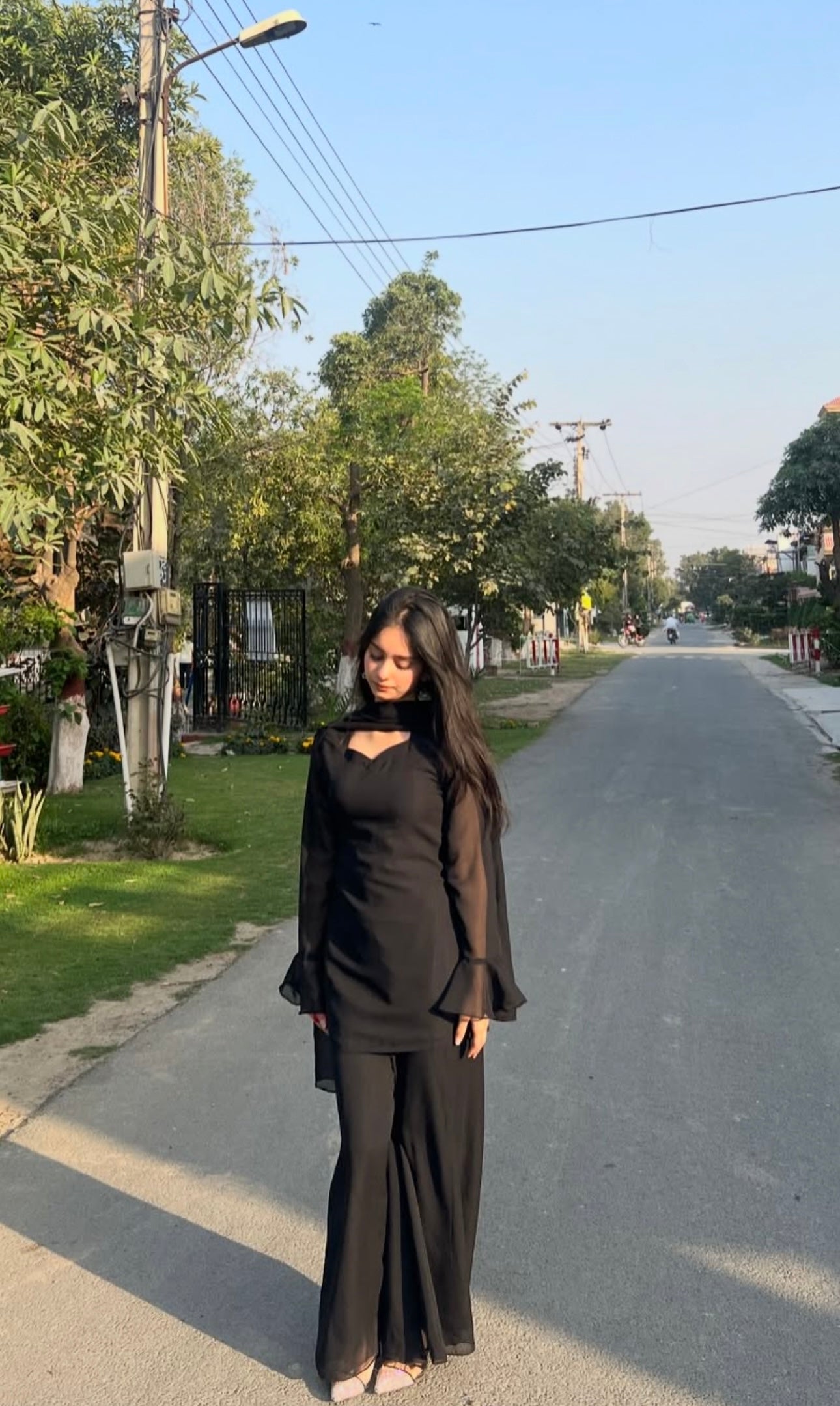 Elegant Noir Chiffon 3-Piece Set