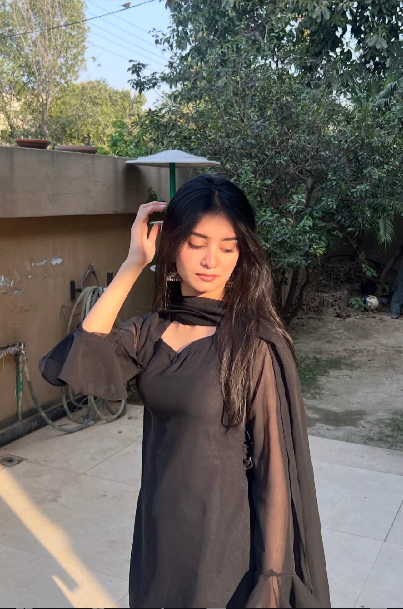 Elegant Noir Chiffon 3-Piece Set