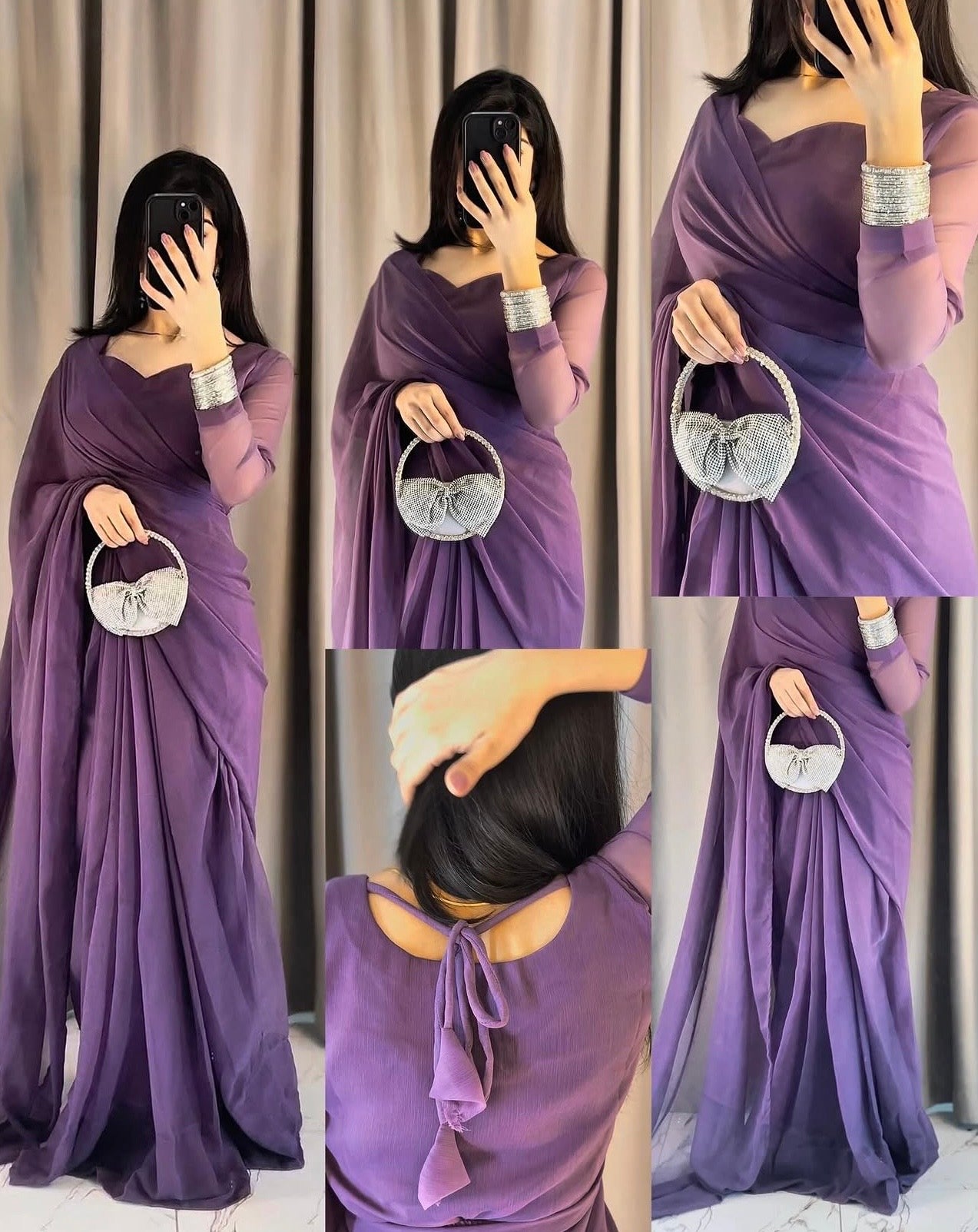 Purple Chiffon Saree