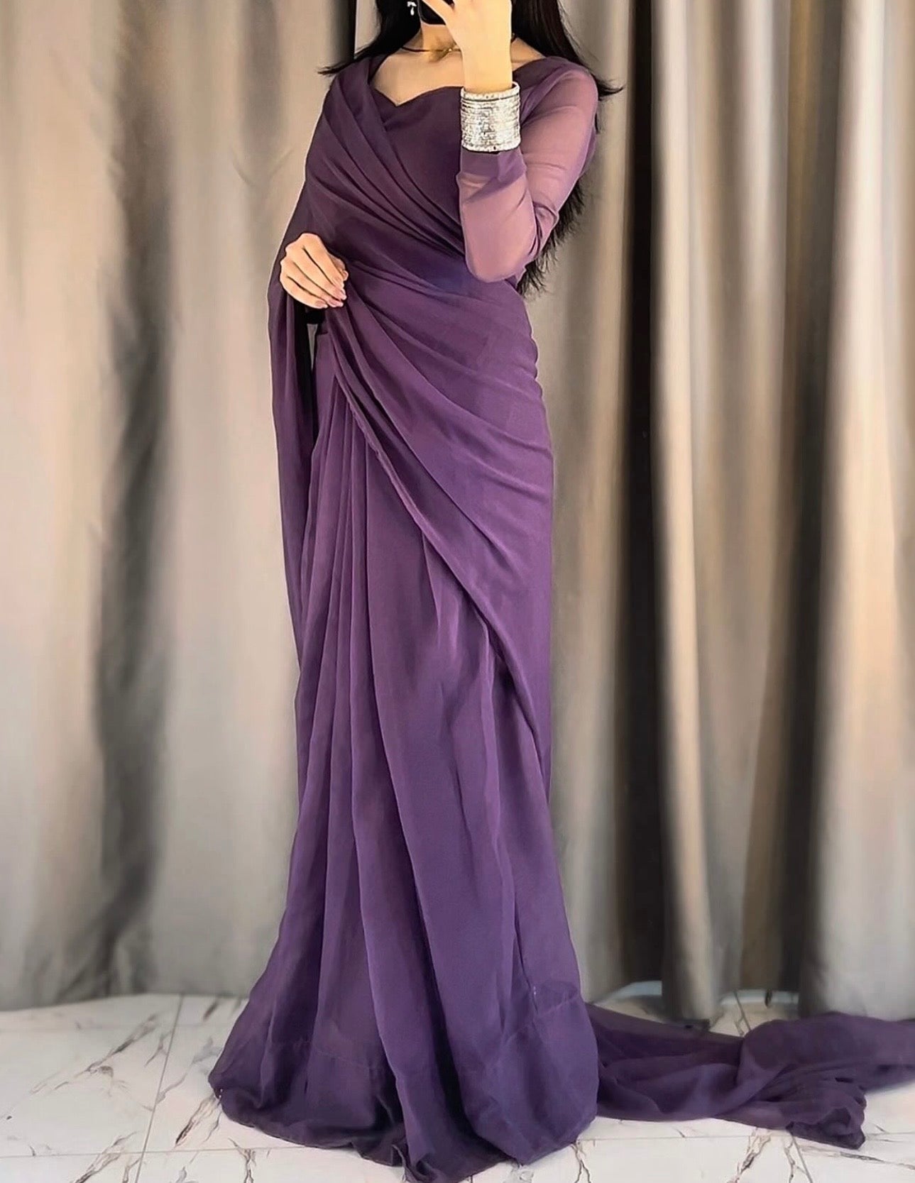 Purple Chiffon Saree