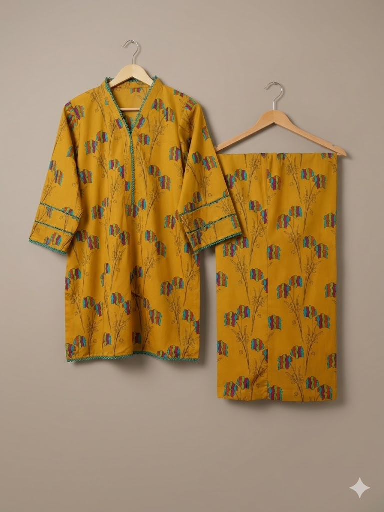 2pc Digital Lawn Print Shirt And Wide Leg Trouser