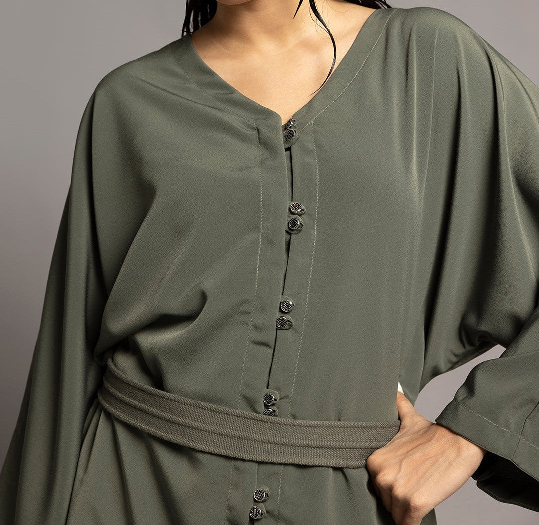 Crape Silk Co-Ord Set – Olive Green 2 Piece Wear