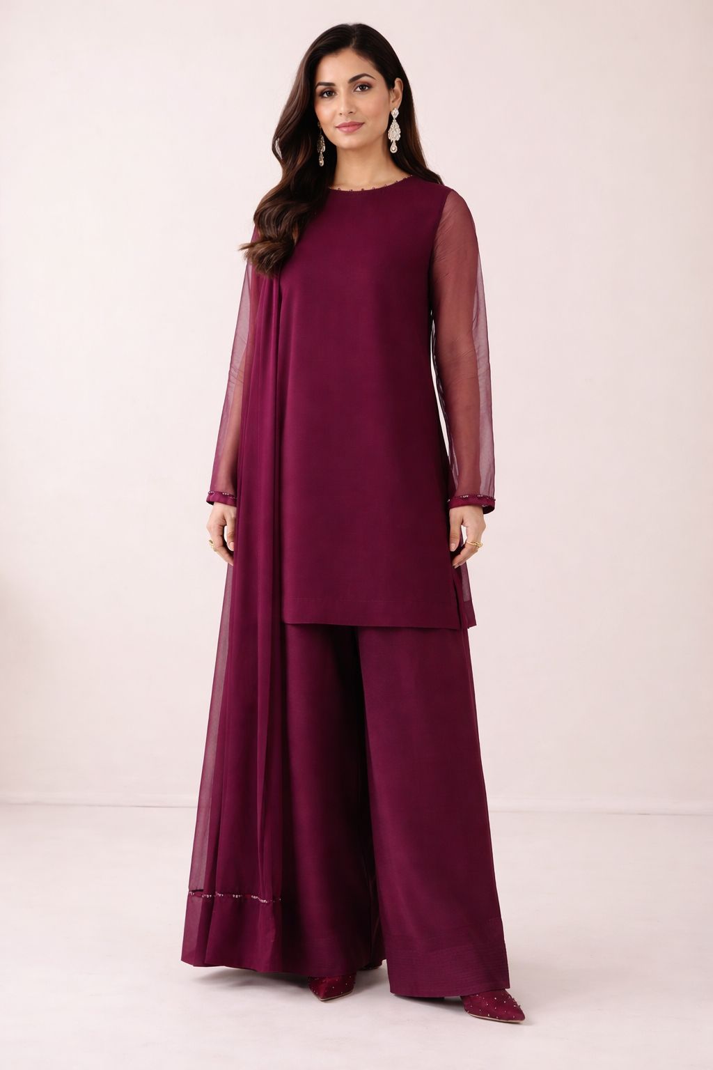 Maroon Straight Kurta Set with Silk Trouser | Elegant Ethnic Wear Outfit